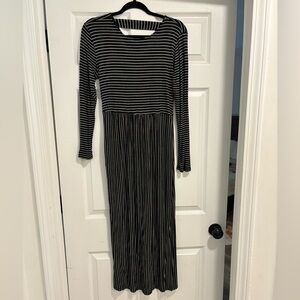 Roolee Black and White Pin Striped Long Sleeve Dress